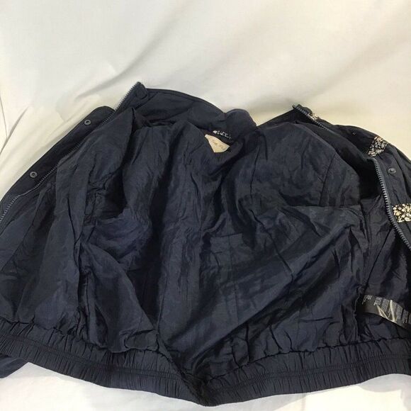 New Free People On My Mind Contrast Bomber Jacket Navy Blue Women's Medium - Picture 3 of 9